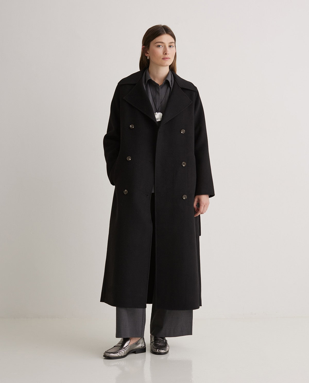Handmade wool-blend long coat Black