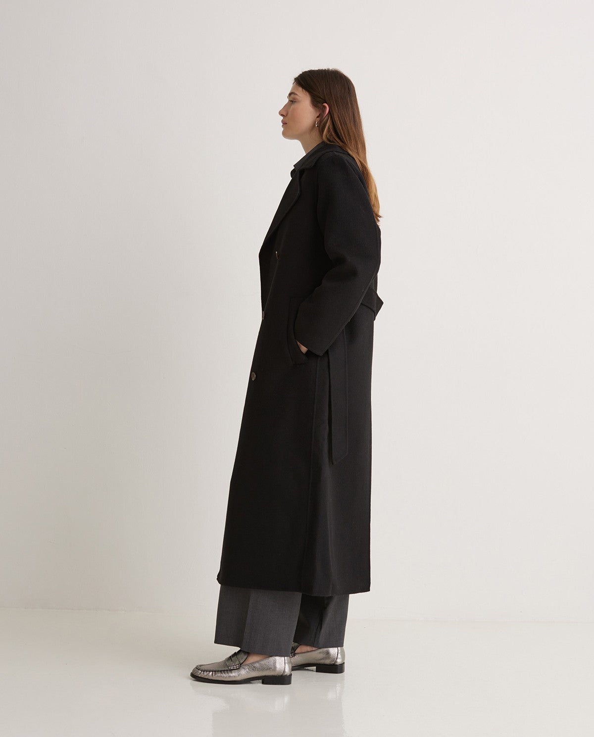 Handmade wool-blend long coat Black
