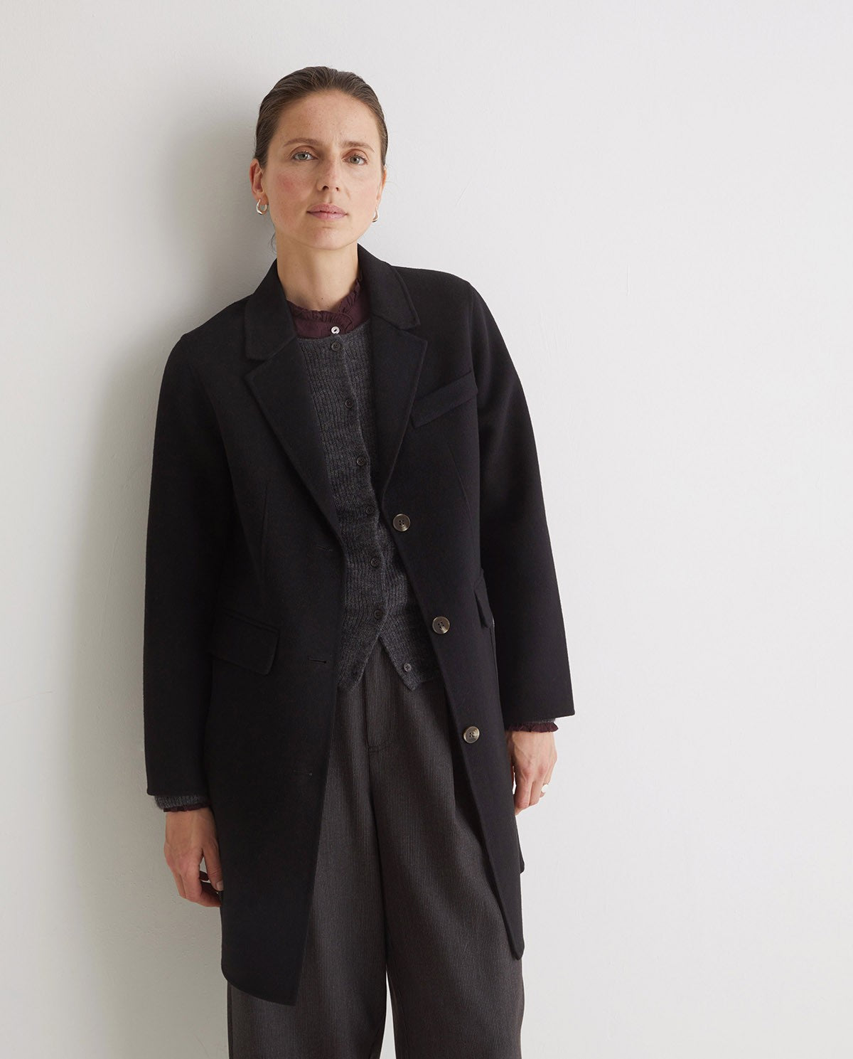 Handmade wool-blend midi coat black