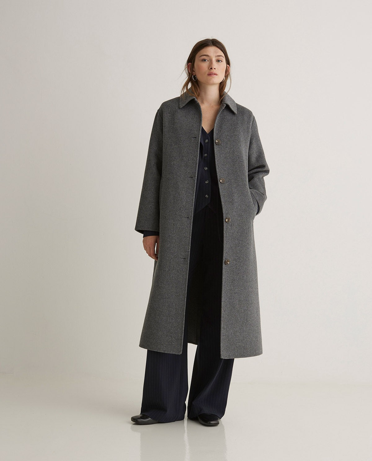 Handmade wool-blend long coat grey