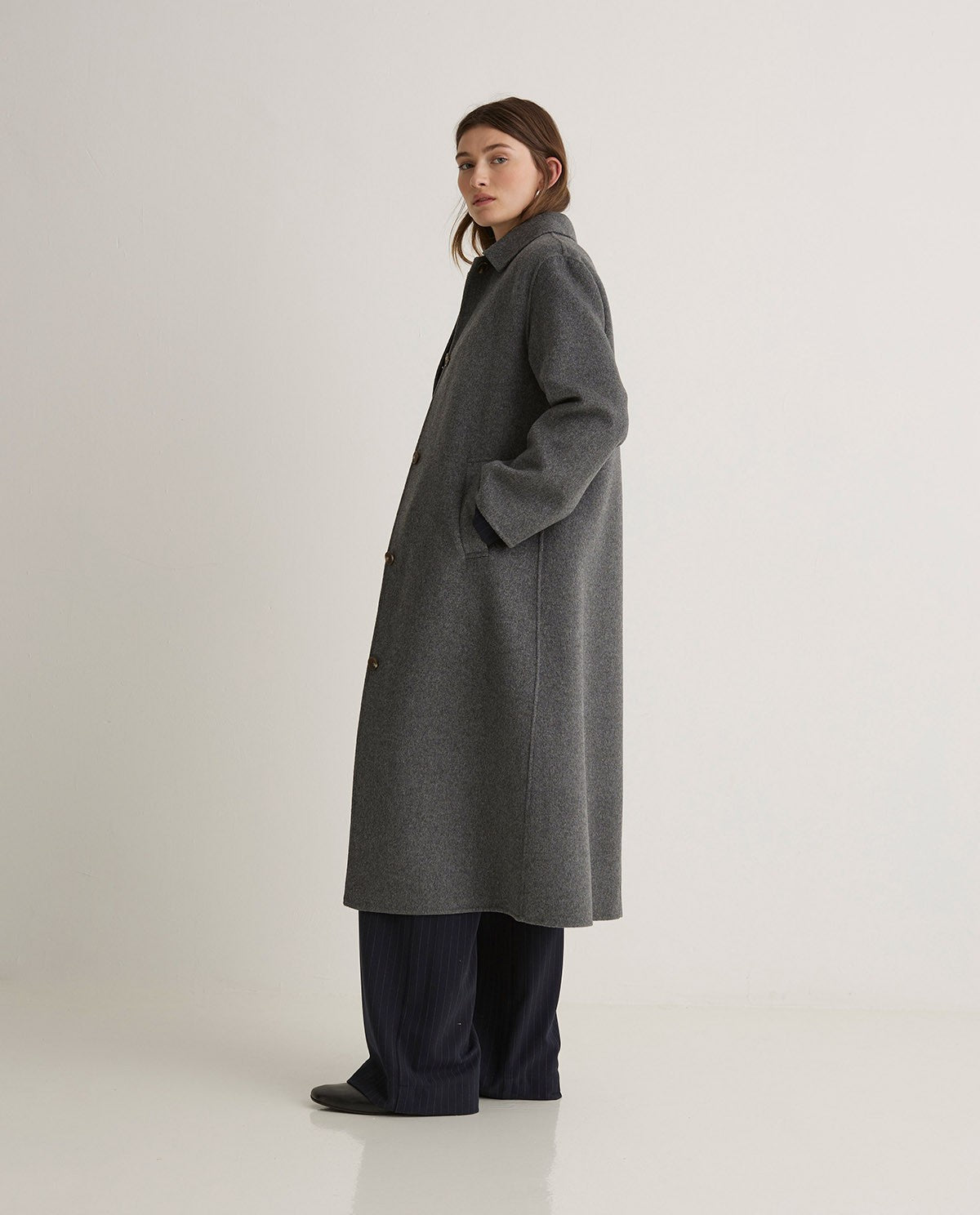Handmade wool-blend long coat grey