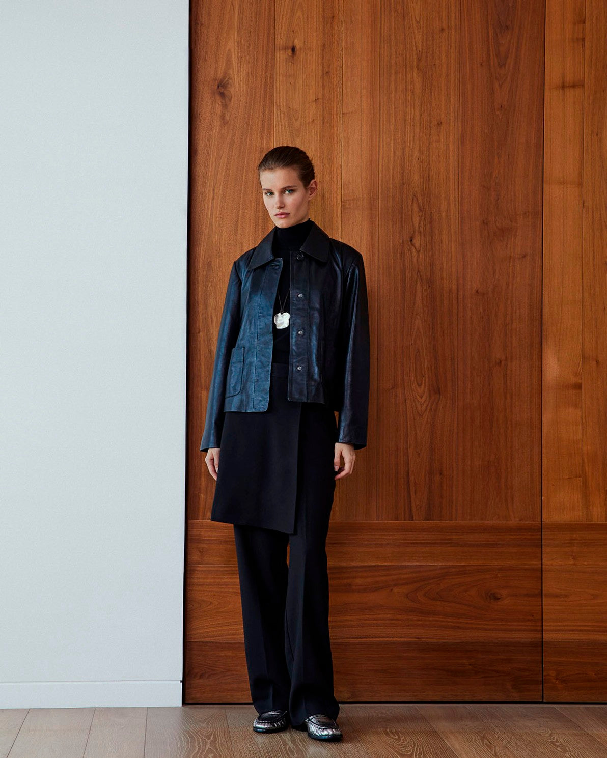 Black straight trousers removable skirt