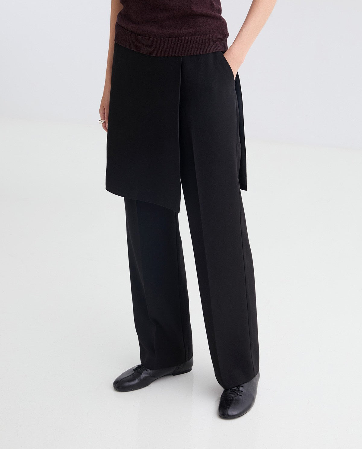 Black straight trousers removable skirt