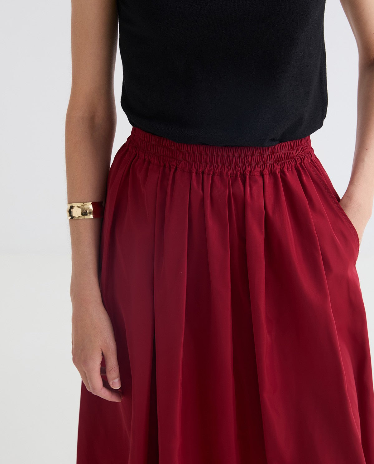 Dark-red sateen midi skirt