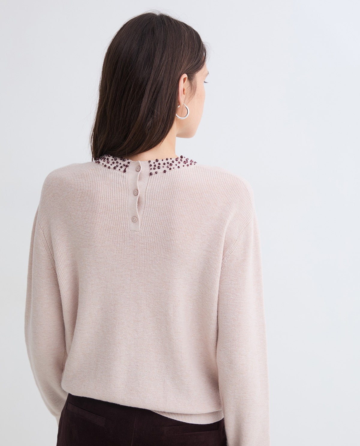 Ecru cotton and wool sweater rhinestones