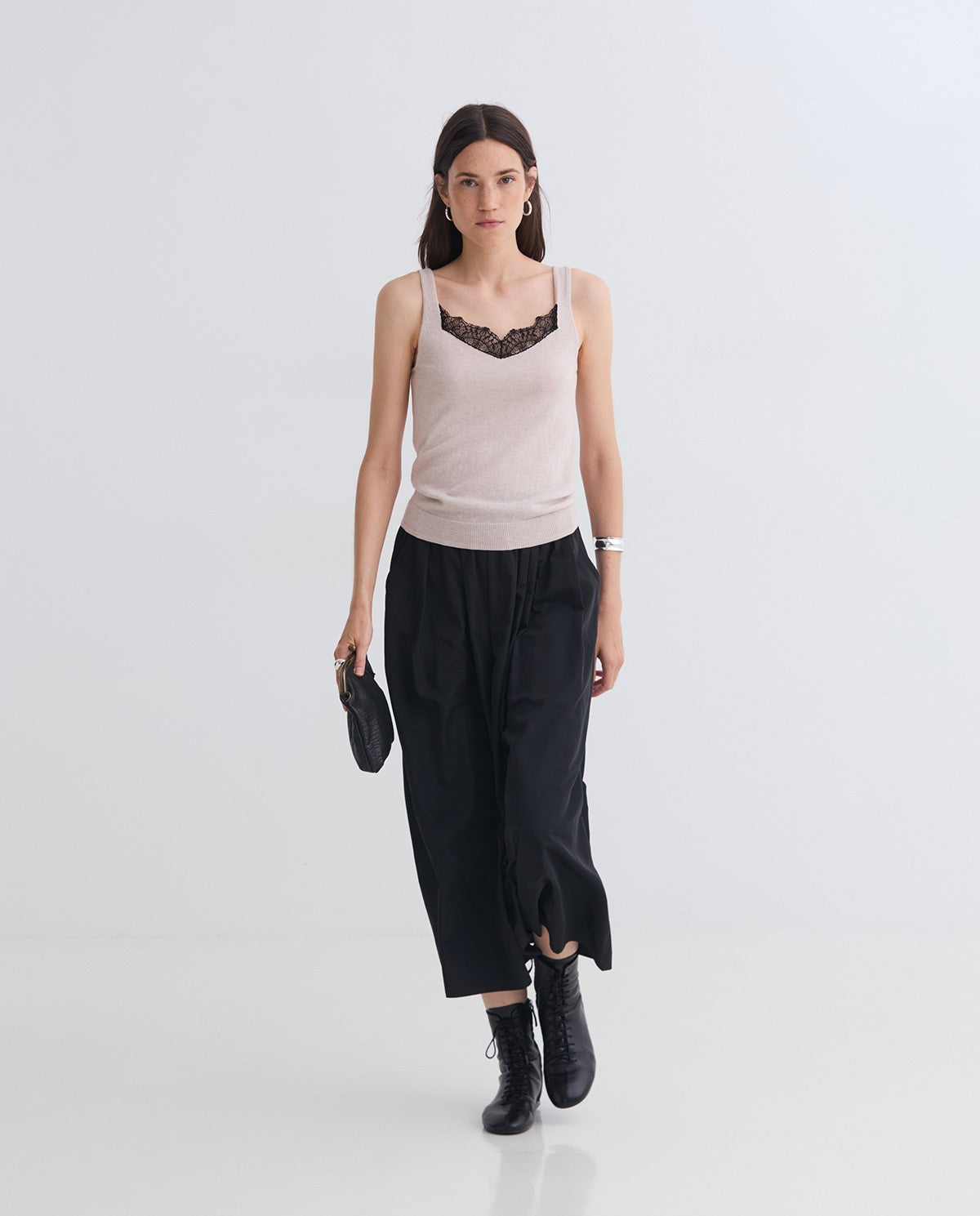 Beige cotton and wool lingerie top