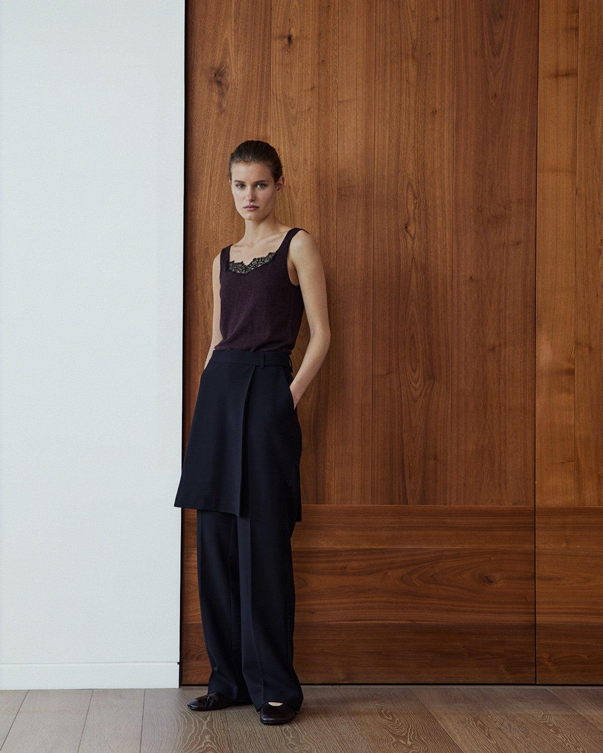 Burgundy cotton and wool lingerie top