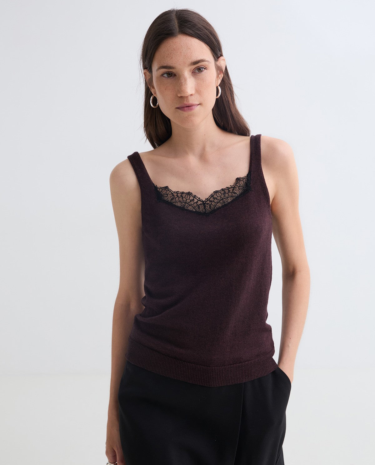 Burgundy cotton and wool lingerie top
