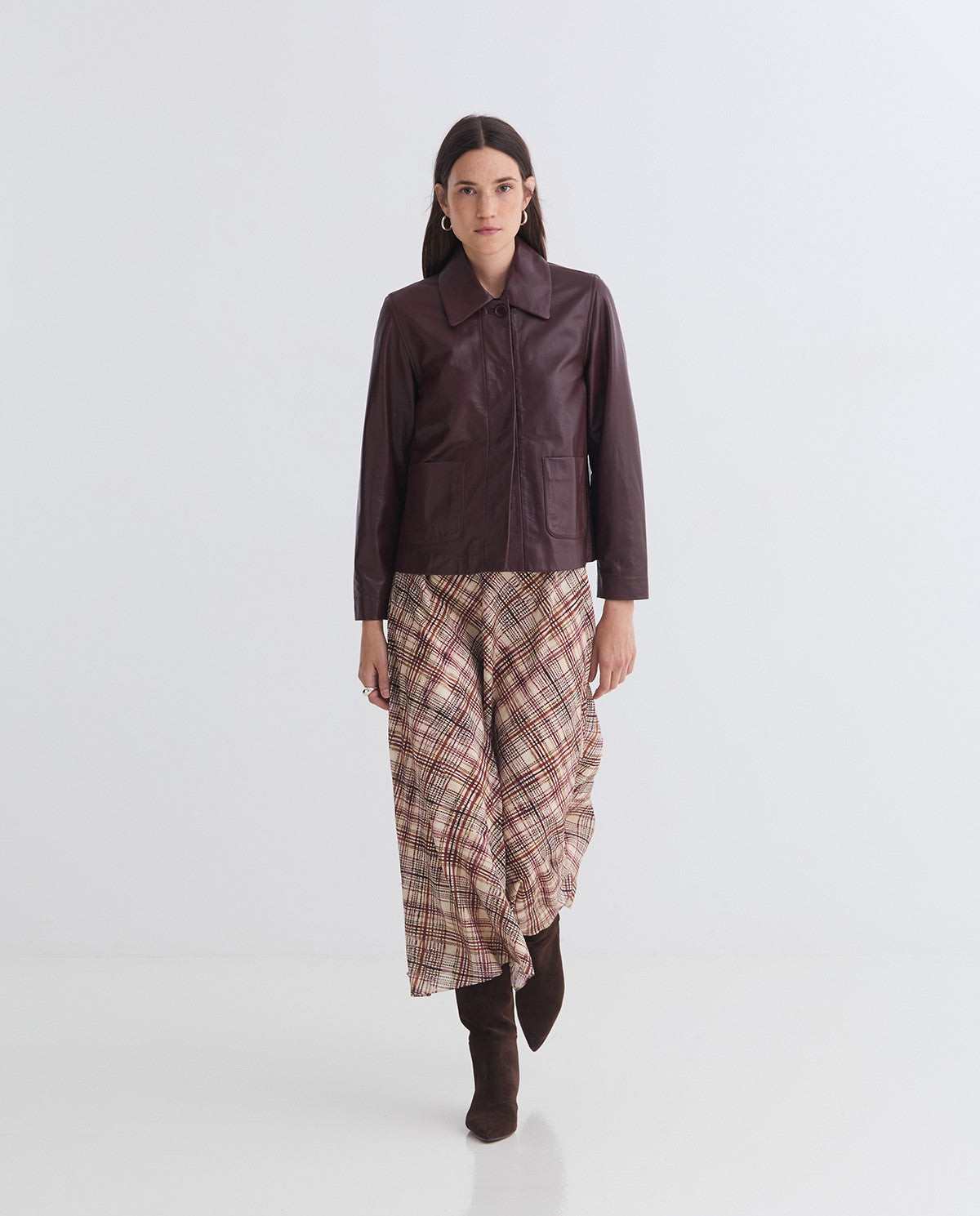 100% leather short jacket burgundy