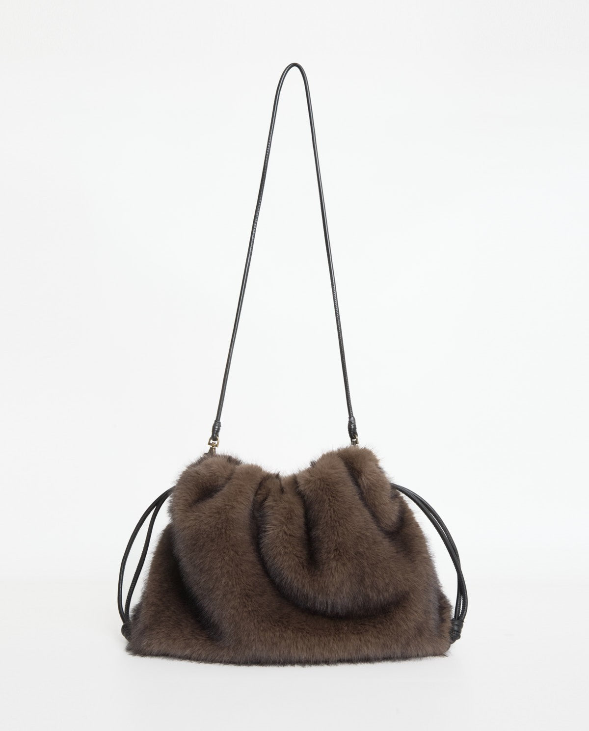 Chocolate fur bag with adjustable leather handle