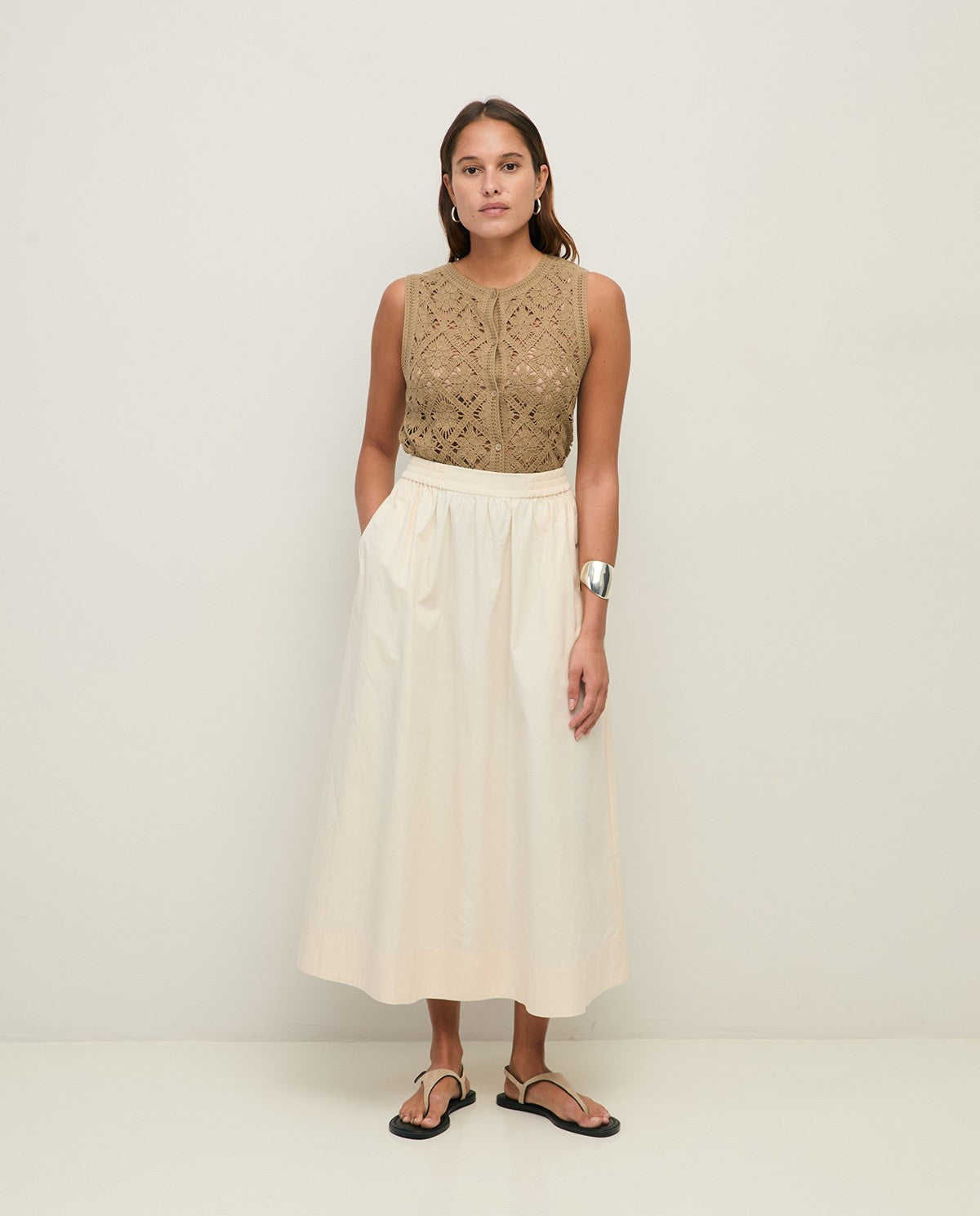 Long cotton poplin skirt