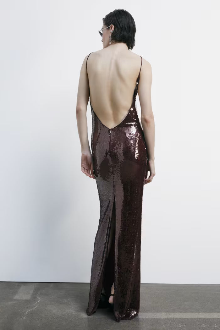 Long Tulle Dress with Sequins