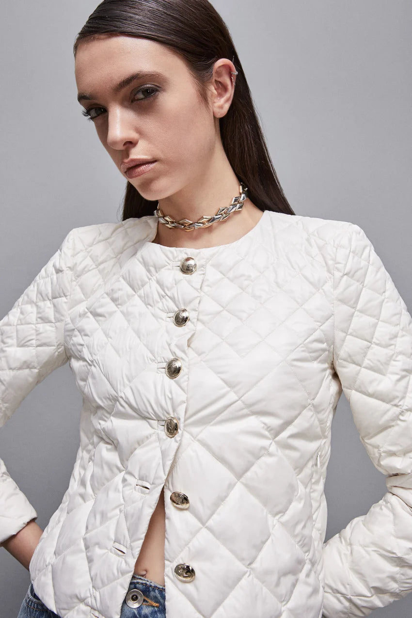 Chaqueta acolchada de plumas de pato brillante