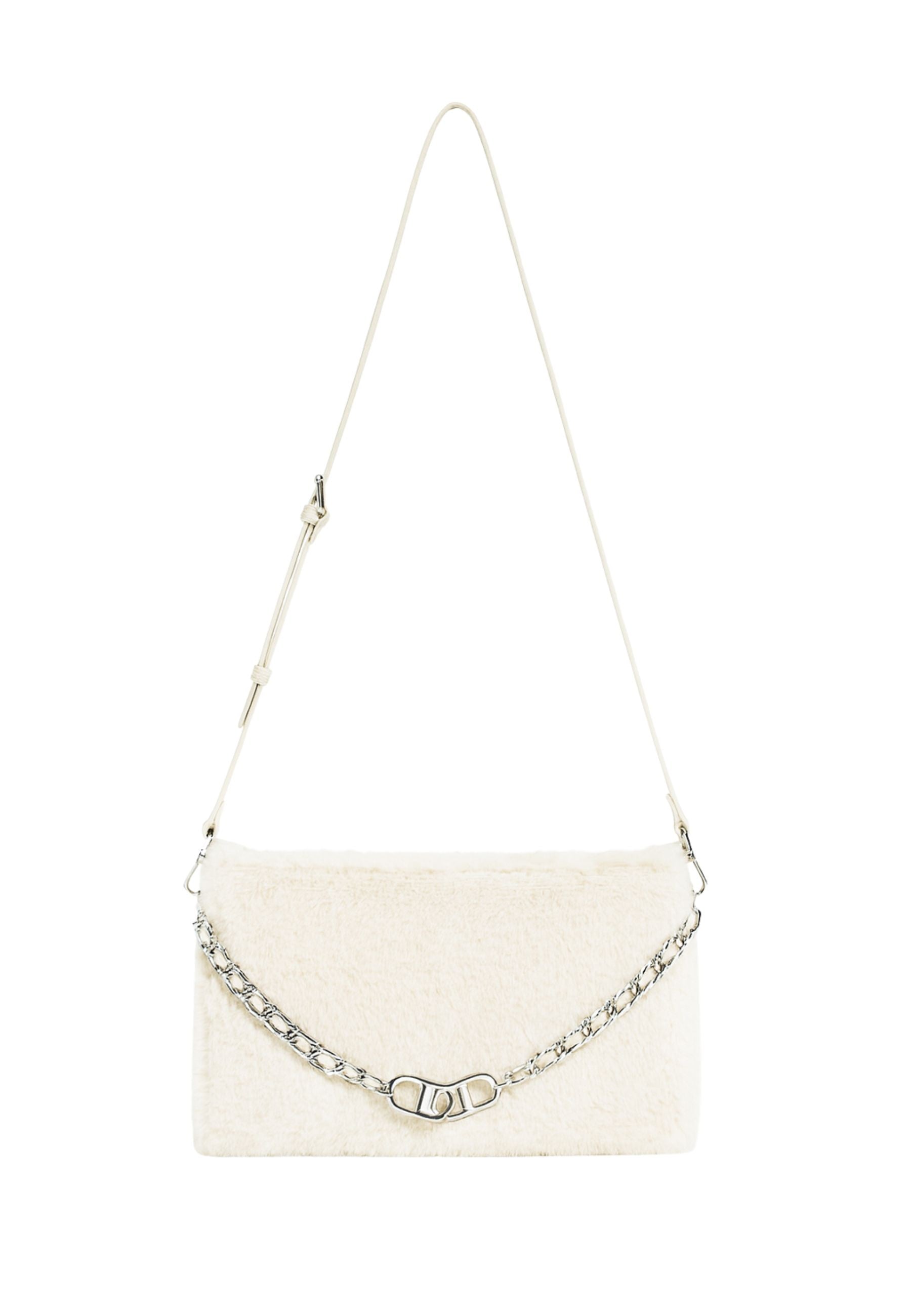 Faux Fur Shoulder Bag with Decorative Chain