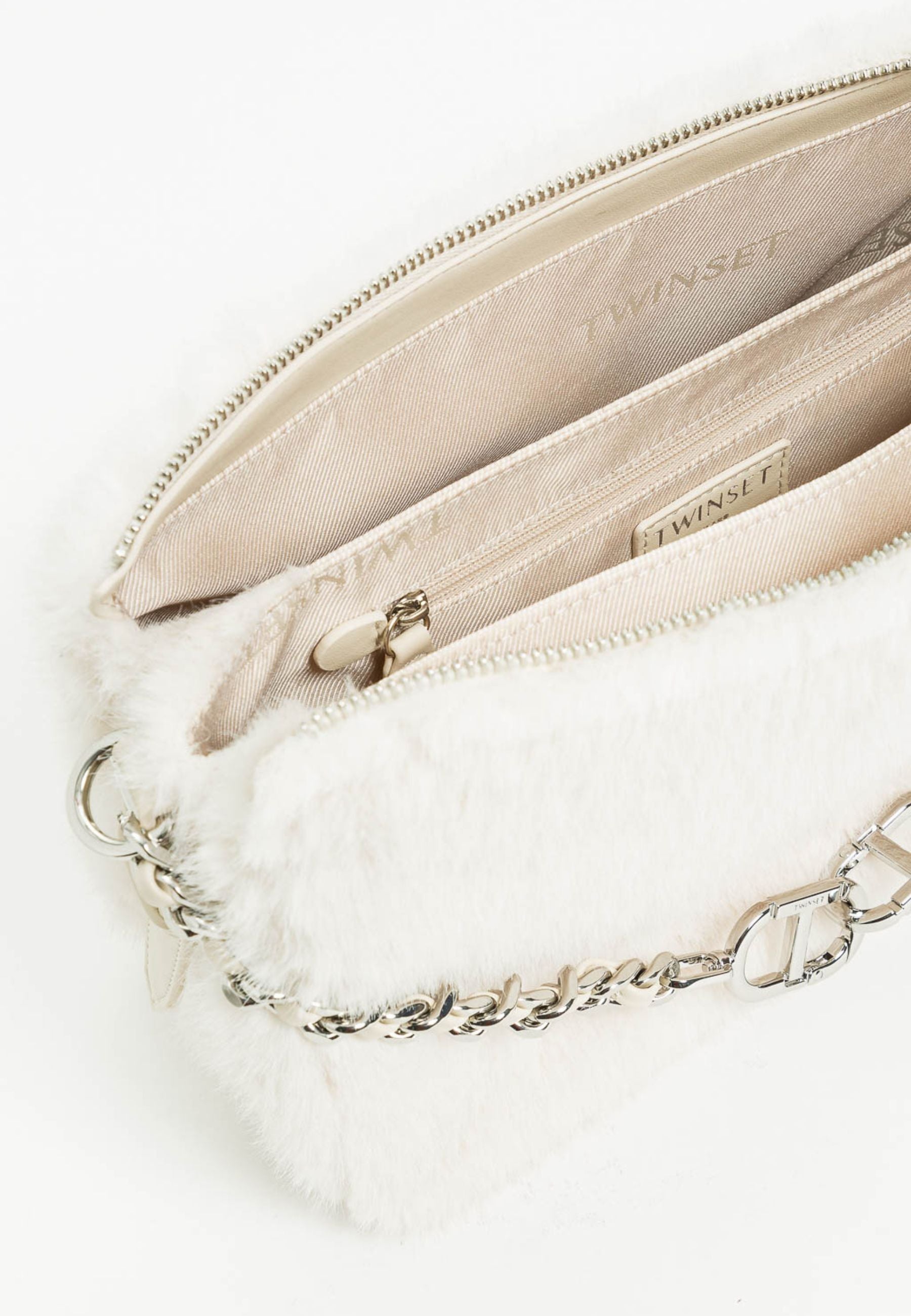 Faux Fur Shoulder Bag with Decorative Chain