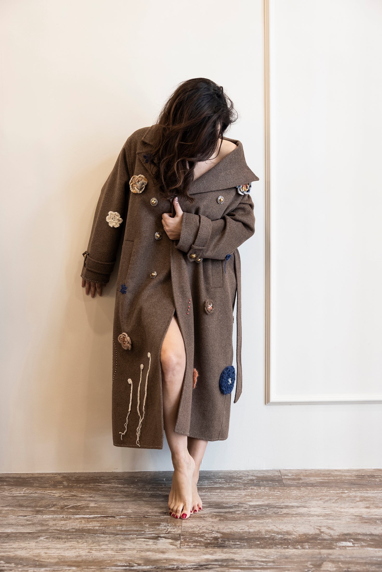 Ebru is wearing Quiet Bloom Coat No.01
