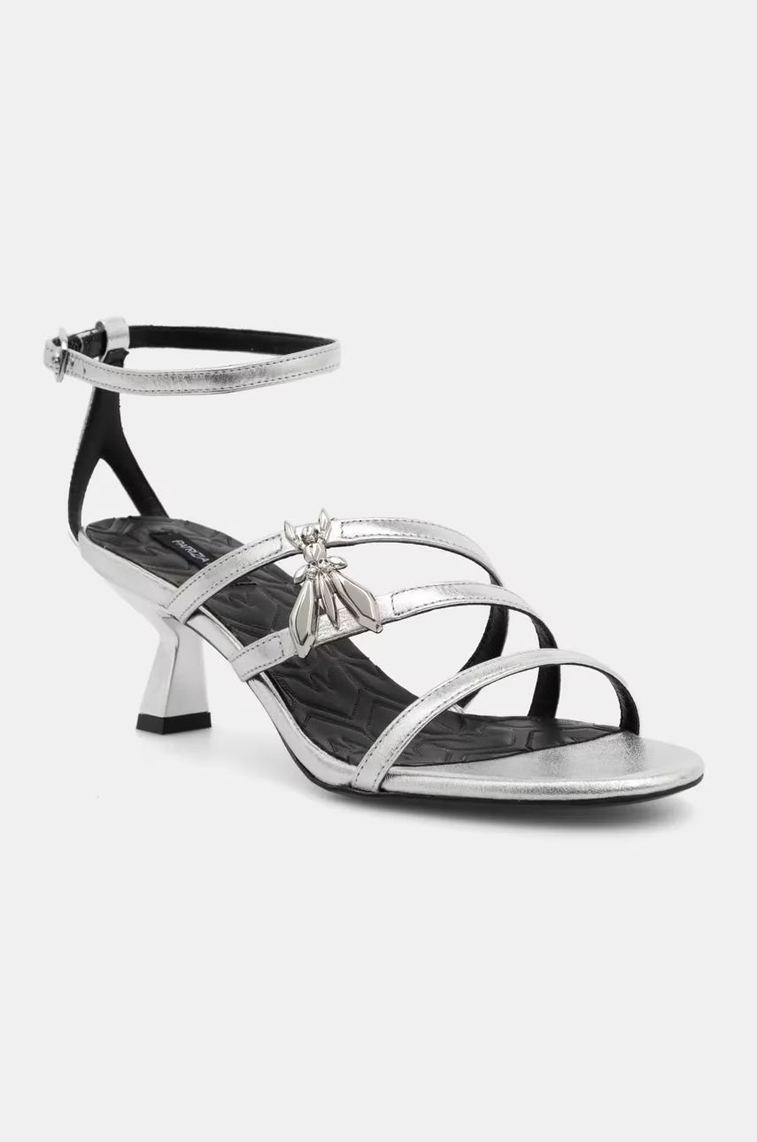 Silver leather heels