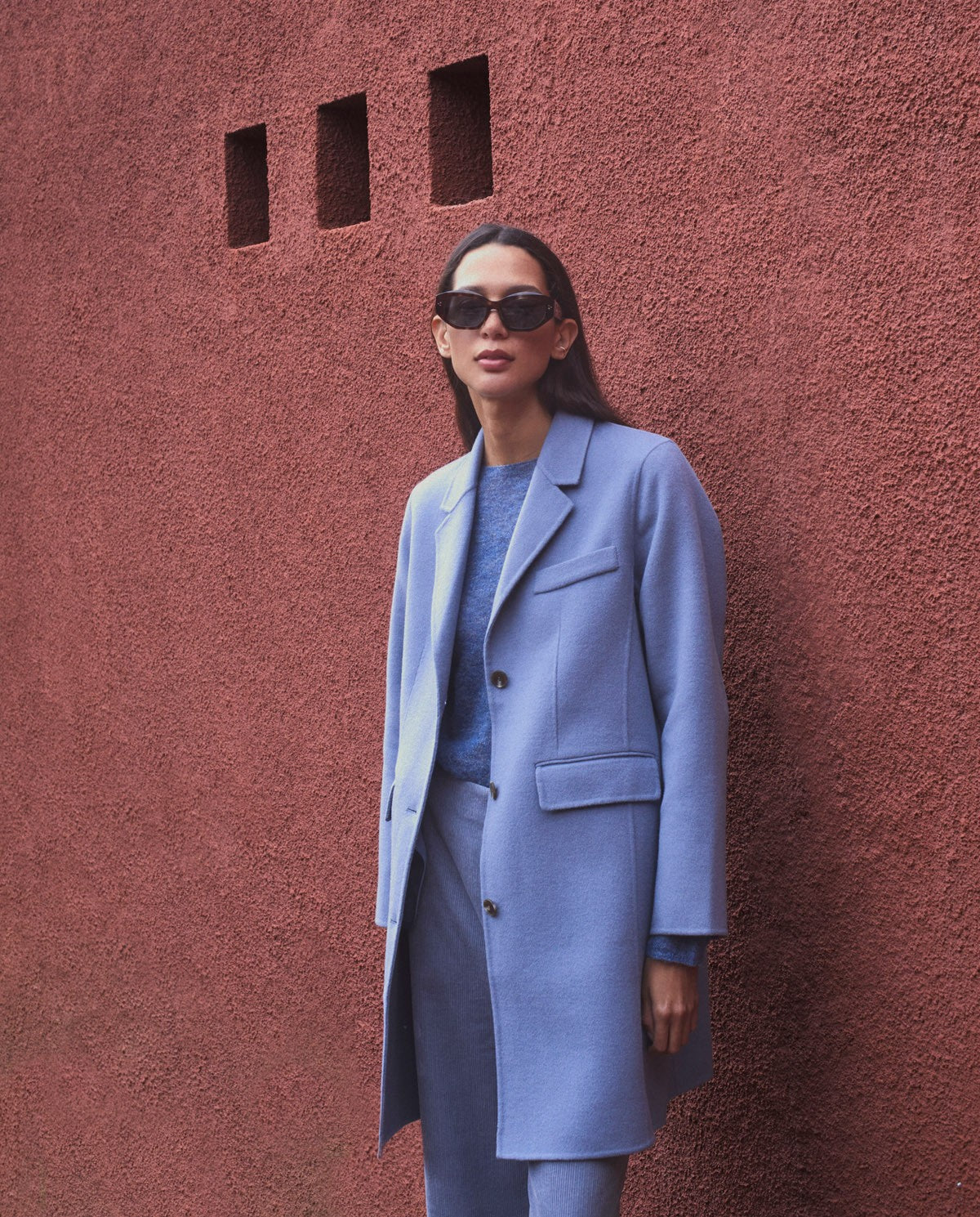 Handmade wool-blend midi coat blue