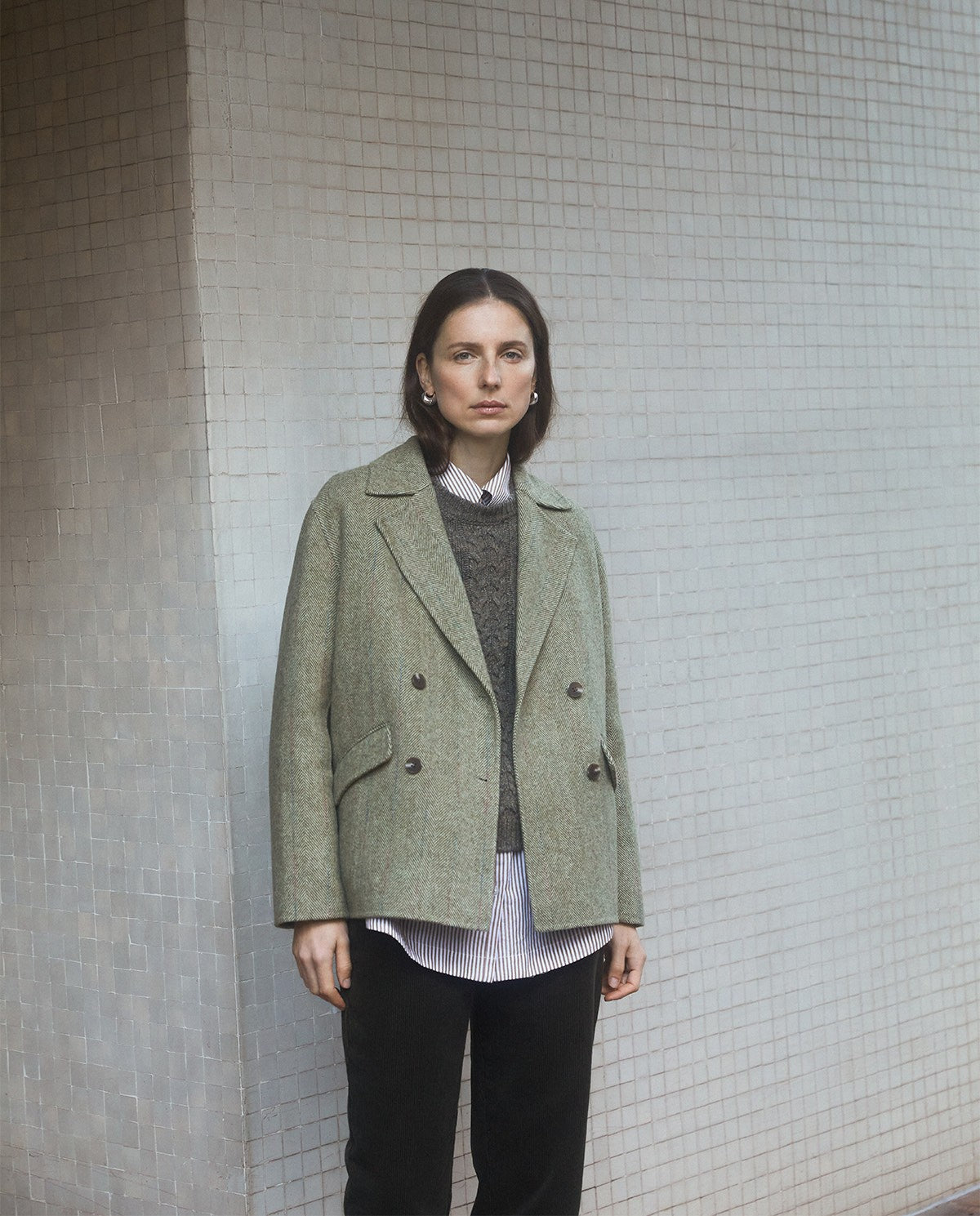 Handmade wool-blend double-breasted short coat